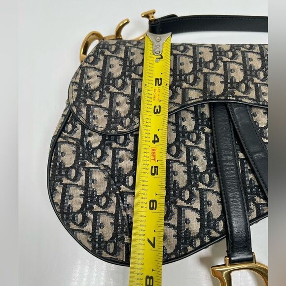 Auth DIOR/ChristianDior Saddlebags,Trotter - Navy Cream Jacquard Leather Handbag - Picture 11 of 11